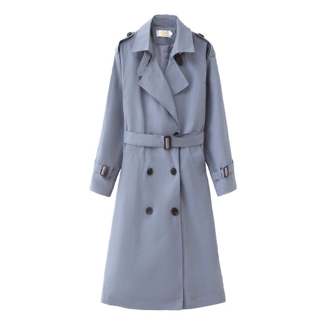 Fashion Brand New Women Trench Coat Long Double-Breasted Belt Blue Khaki Lady Clothes Autumn Spring Outerwear Oversize Quality