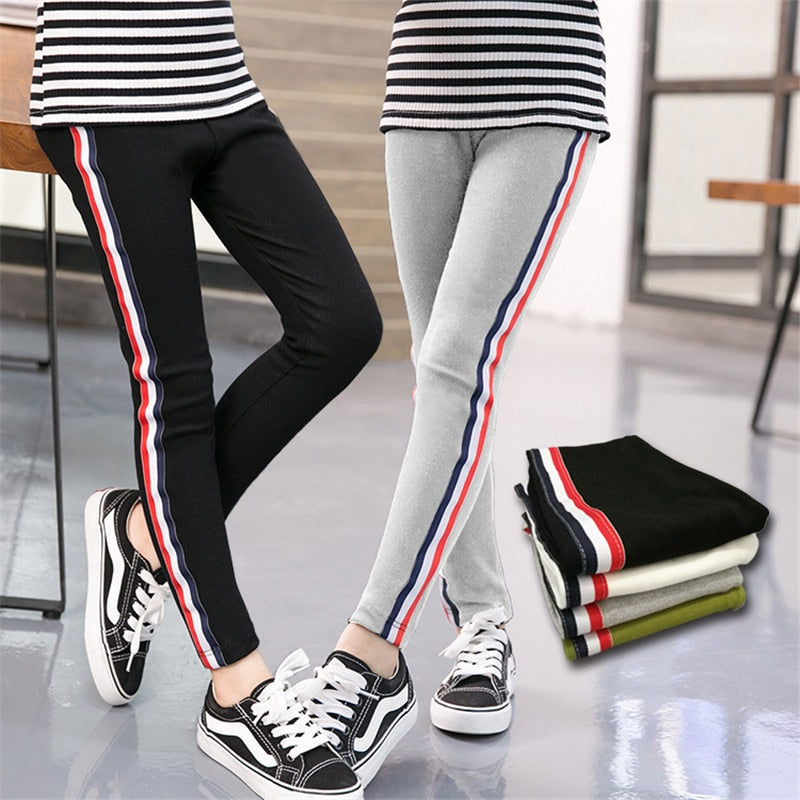 Girl Stretchy Pants Trousers Girl Leggings Pants Sports Stripe Leggings for Girls Kids Children Clothes Trousers 3 to 12 Years