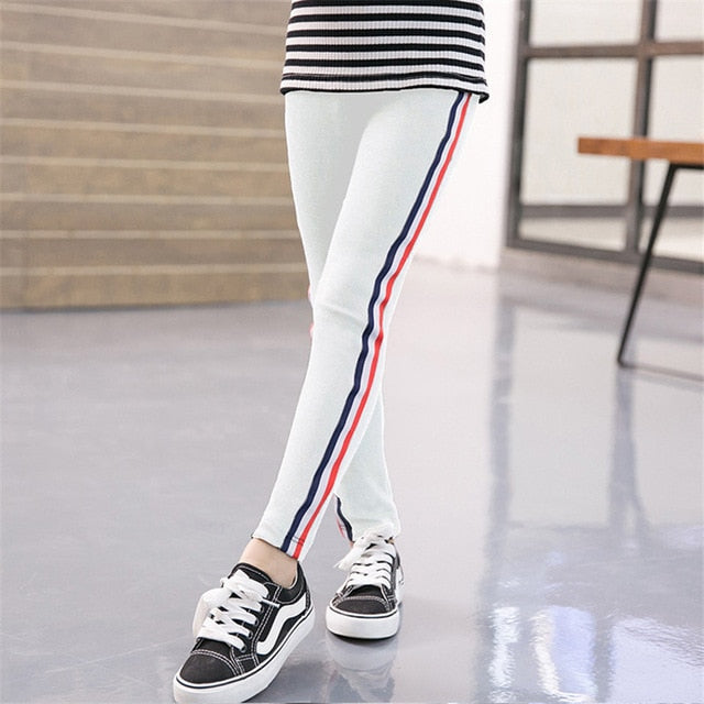 Girl Stretchy Pants Trousers Girl Leggings Pants Sports Stripe Leggings for Girls Kids Children Clothes Trousers 3 to 12 Years