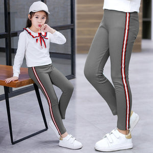 Girl Stretchy Pants Trousers Girl Leggings Pants Sports Stripe Leggings for Girls Kids Children Clothes Trousers 3 to 12 Years