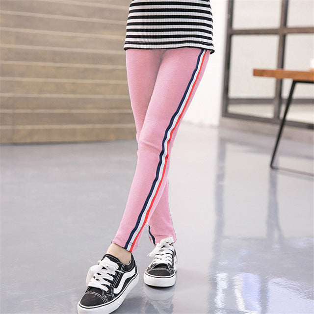 Girl Stretchy Pants Trousers Girl Leggings Pants Sports Stripe Leggings for Girls Kids Children Clothes Trousers 3 to 12 Years