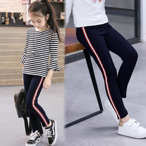 Girl Stretchy Pants Trousers Girl Leggings Pants Sports Stripe Leggings for Girls Kids Children Clothes Trousers 3 to 12 Years