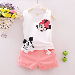 Summer Toddler Girls' Clothes Minnie Mickey Sleeveless T-shirt Vest Tops+Short Pant 2PCS Outfits Set Children Kid Girl Clothing