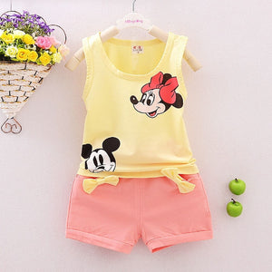 Summer Toddler Girls' Clothes Minnie Mickey Sleeveless T-shirt Vest Tops+Short Pant 2PCS Outfits Set Children Kid Girl Clothing