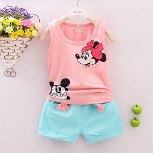 Summer Toddler Girls' Clothes Minnie Mickey Sleeveless T-shirt Vest Tops+Short Pant 2PCS Outfits Set Children Kid Girl Clothing