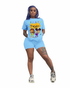 Fitness Biker Shorts Set Lounge Set Tracksuit Women Summer Clothes Two Piece Set Cartoon Print Crop Top Jogging Femme 2020