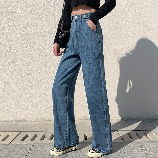 Woman Jeans High Waist Clothes Wide Leg Denim Clothing Blue Streetwear Vintage Quality 2020 Fashion Harajuku Straight Pants