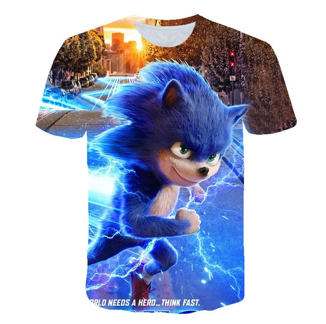 2020 Summer Boys Cartoon Sonic hedgehog t shirt Blue 3D Printed Girls Streetwear Children Kids Clothes Baby Funny Tshirt O-Neck