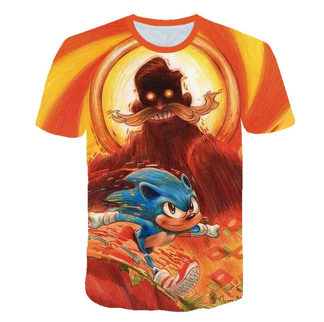 2020 Summer Boys Cartoon Sonic hedgehog t shirt Blue 3D Printed Girls Streetwear Children Kids Clothes Baby Funny Tshirt O-Neck