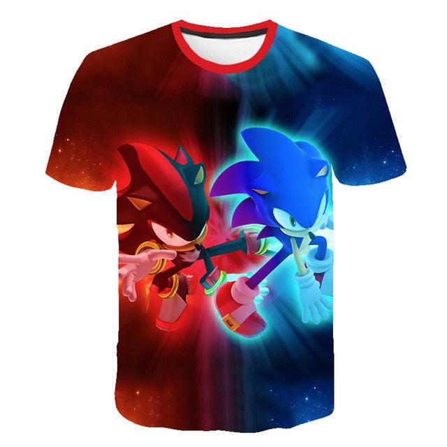 2020 Summer Boys Cartoon Sonic hedgehog t shirt Blue 3D Printed Girls Streetwear Children Kids Clothes Baby Funny Tshirt O-Neck