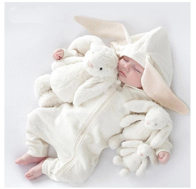 Baby clothes crawling baby suit onesies newborn baby cartoon big rabbit ears zipper clothes jumpsuit cotton coat outside romper