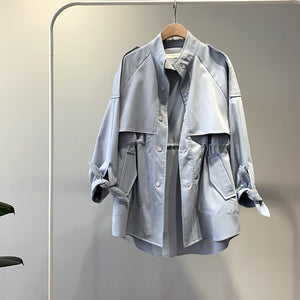 Fashion Trench Coats Female Spring Windbreaker Drawstring Coats Casual Loose Safari Clothes Stand Collar 2020 Women Short Trench