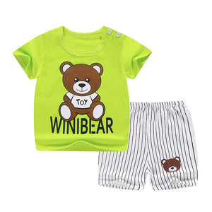 Casual Kids Clothes 2 Piece Set Clothing Green Cool Boy T-shirt + Shorts Clothing Boys Tracksuit Children Baby Clothes