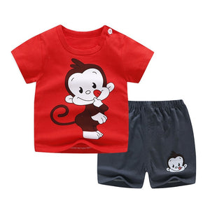 Casual Kids Clothes 2 Piece Set Clothing Green Cool Boy T-shirt + Shorts Clothing Boys Tracksuit Children Baby Clothes