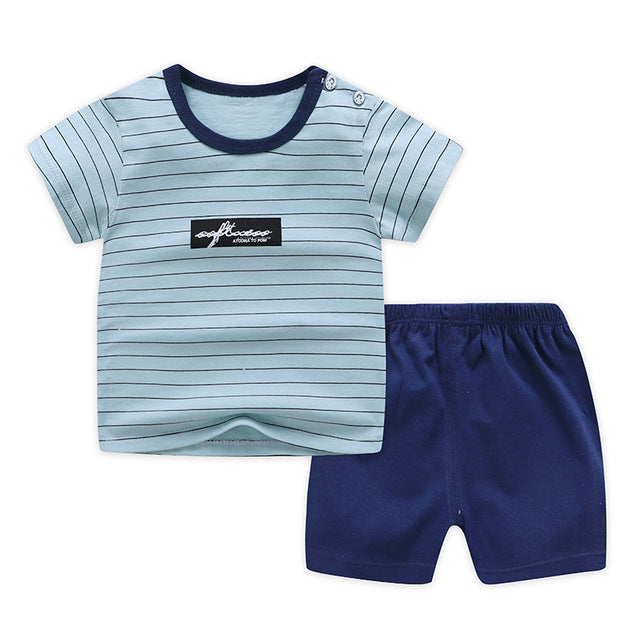 Casual Kids Clothes 2 Piece Set Clothing Green Cool Boy T-shirt + Shorts Clothing Boys Tracksuit Children Baby Clothes