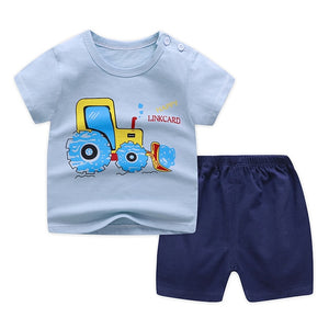 Casual Kids Clothes 2 Piece Set Clothing Green Cool Boy T-shirt + Shorts Clothing Boys Tracksuit Children Baby Clothes