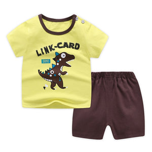 Casual Kids Clothes 2 Piece Set Clothing Green Cool Boy T-shirt + Shorts Clothing Boys Tracksuit Children Baby Clothes