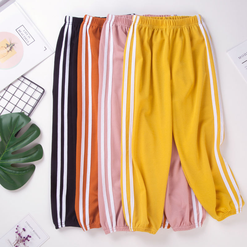 Childrenswear Spring Summer thin Stop stripde pants Trousers  Casual Solid Color  Girls Fashion Clothes