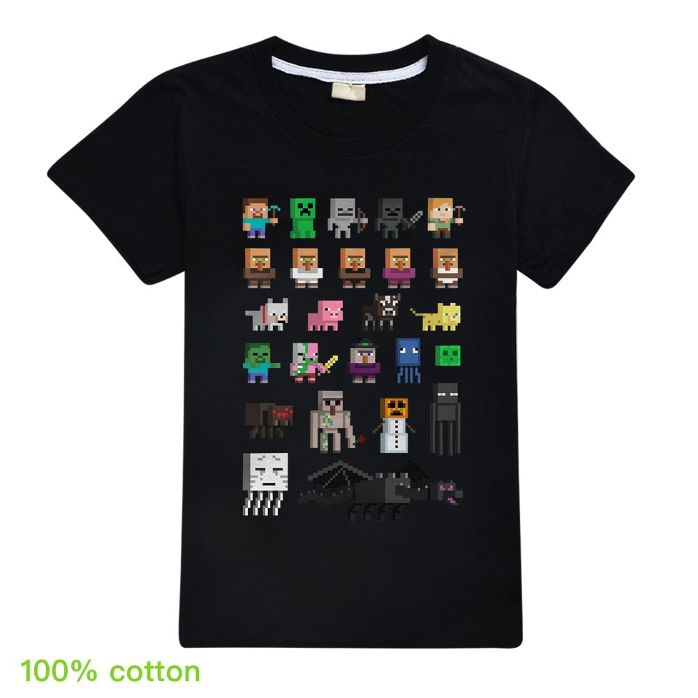 Children T shirts Plants Vs Zombies Wars Boys Clothing Cartoon Game Pattern Boys Clothes Kids O-Neck T-shirt Summer Minecrafting