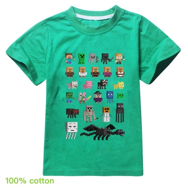 Children T shirts Plants Vs Zombies Wars Boys Clothing Cartoon Game Pattern Boys Clothes Kids O-Neck T-shirt Summer Minecrafting