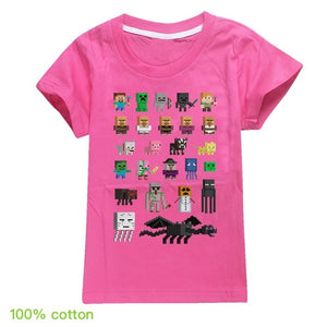 Children T shirts Plants Vs Zombies Wars Boys Clothing Cartoon Game Pattern Boys Clothes Kids O-Neck T-shirt Summer Minecrafting