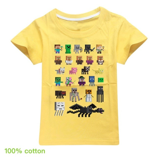 Children T shirts Plants Vs Zombies Wars Boys Clothing Cartoon Game Pattern Boys Clothes Kids O-Neck T-shirt Summer Minecrafting