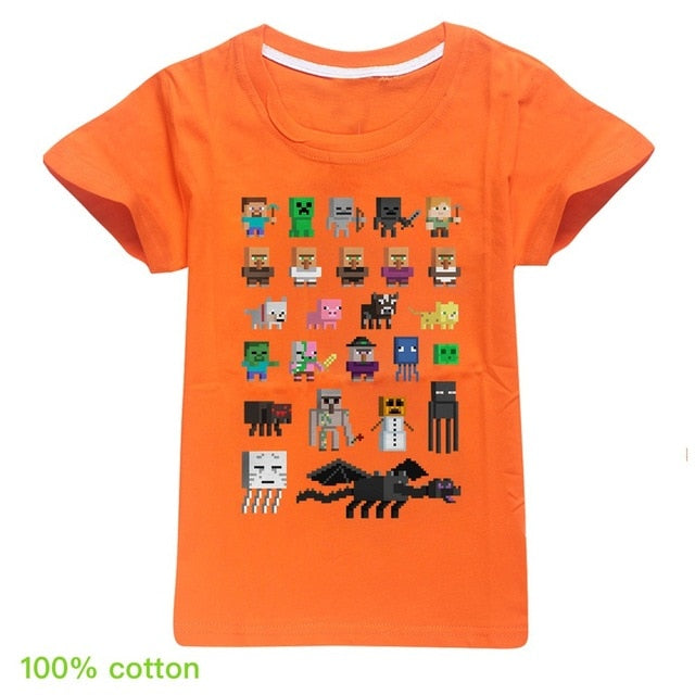 Children T shirts Plants Vs Zombies Wars Boys Clothing Cartoon Game Pattern Boys Clothes Kids O-Neck T-shirt Summer Minecrafting