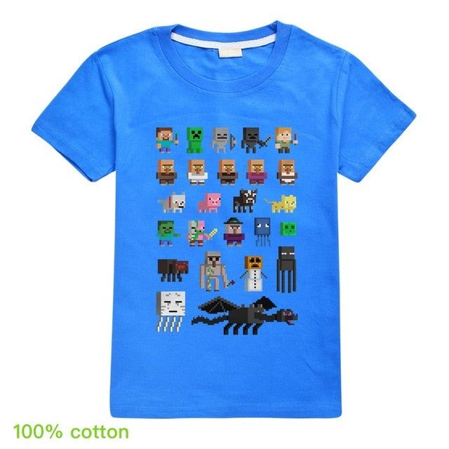 Children T shirts Plants Vs Zombies Wars Boys Clothing Cartoon Game Pattern Boys Clothes Kids O-Neck T-shirt Summer Minecrafting