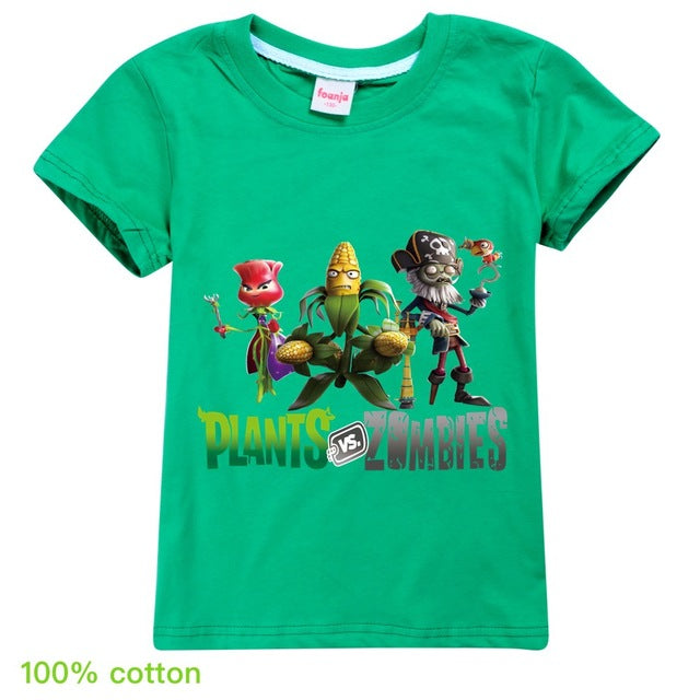 Children T shirts Plants Vs Zombies Wars Boys Clothing Cartoon Game Pattern Boys Clothes Kids O-Neck T-shirt Summer Minecrafting