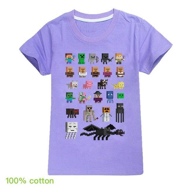 Children T shirts Plants Vs Zombies Wars Boys Clothing Cartoon Game Pattern Boys Clothes Kids O-Neck T-shirt Summer Minecrafting