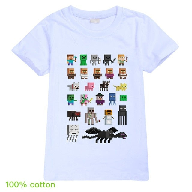 Children T shirts Plants Vs Zombies Wars Boys Clothing Cartoon Game Pattern Boys Clothes Kids O-Neck T-shirt Summer Minecrafting