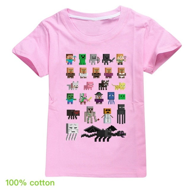 Children T shirts Plants Vs Zombies Wars Boys Clothing Cartoon Game Pattern Boys Clothes Kids O-Neck T-shirt Summer Minecrafting