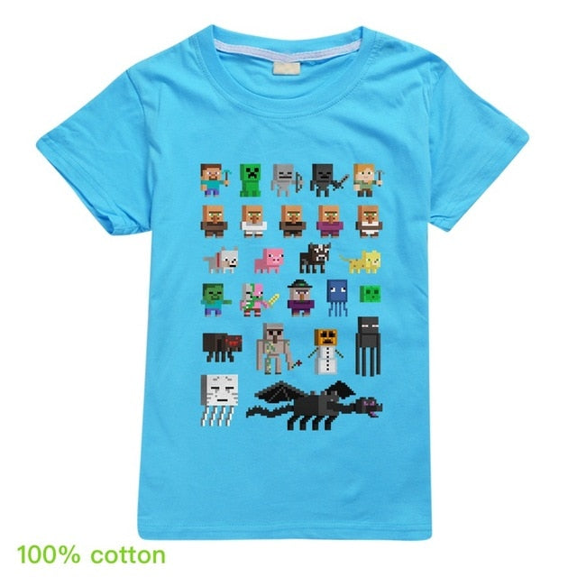 Children T shirts Plants Vs Zombies Wars Boys Clothing Cartoon Game Pattern Boys Clothes Kids O-Neck T-shirt Summer Minecrafting