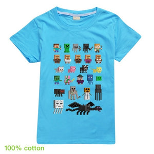 Children T shirts Plants Vs Zombies Wars Boys Clothing Cartoon Game Pattern Boys Clothes Kids O-Neck T-shirt Summer Minecrafting