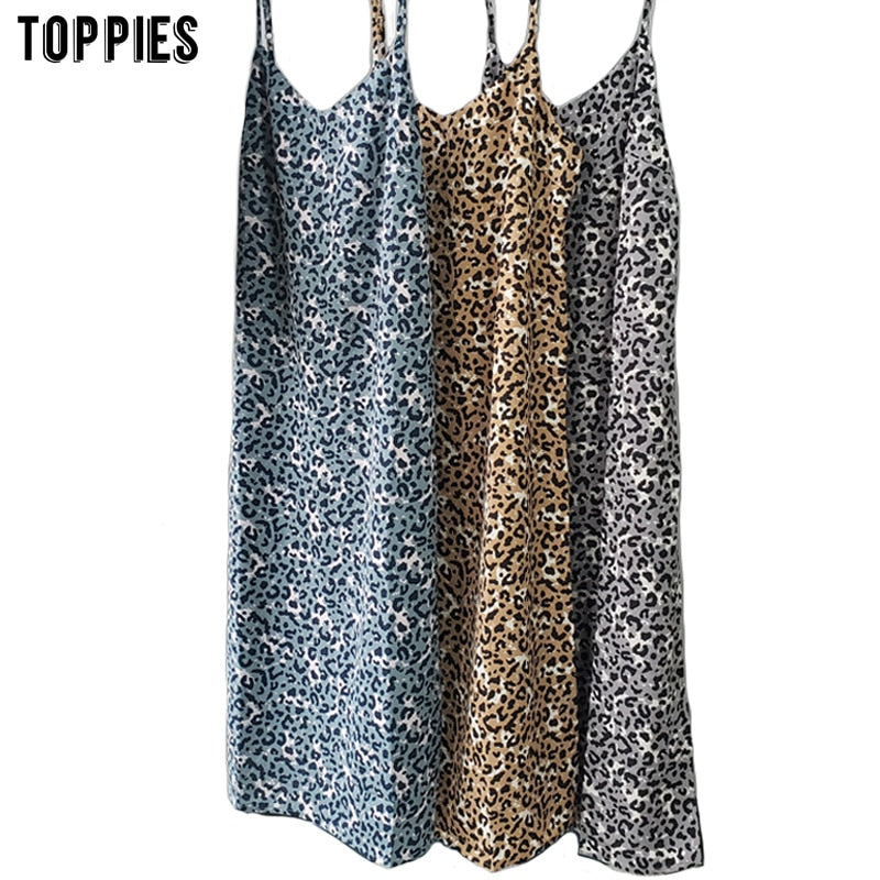 Toppies summer dress leopard sundress sexy sleeveless midi dress vacation sundress korean women clothes