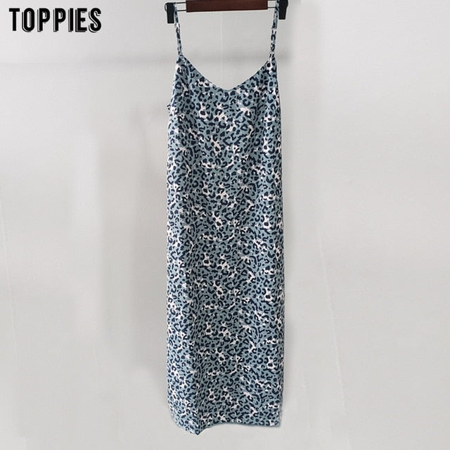 Toppies summer dress leopard sundress sexy sleeveless midi dress vacation sundress korean women clothes